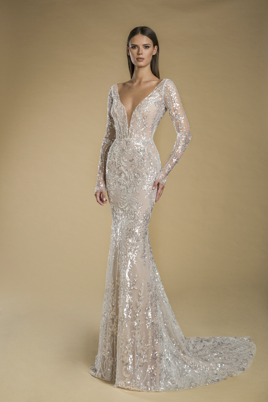 long sleave sparkle wedding dress