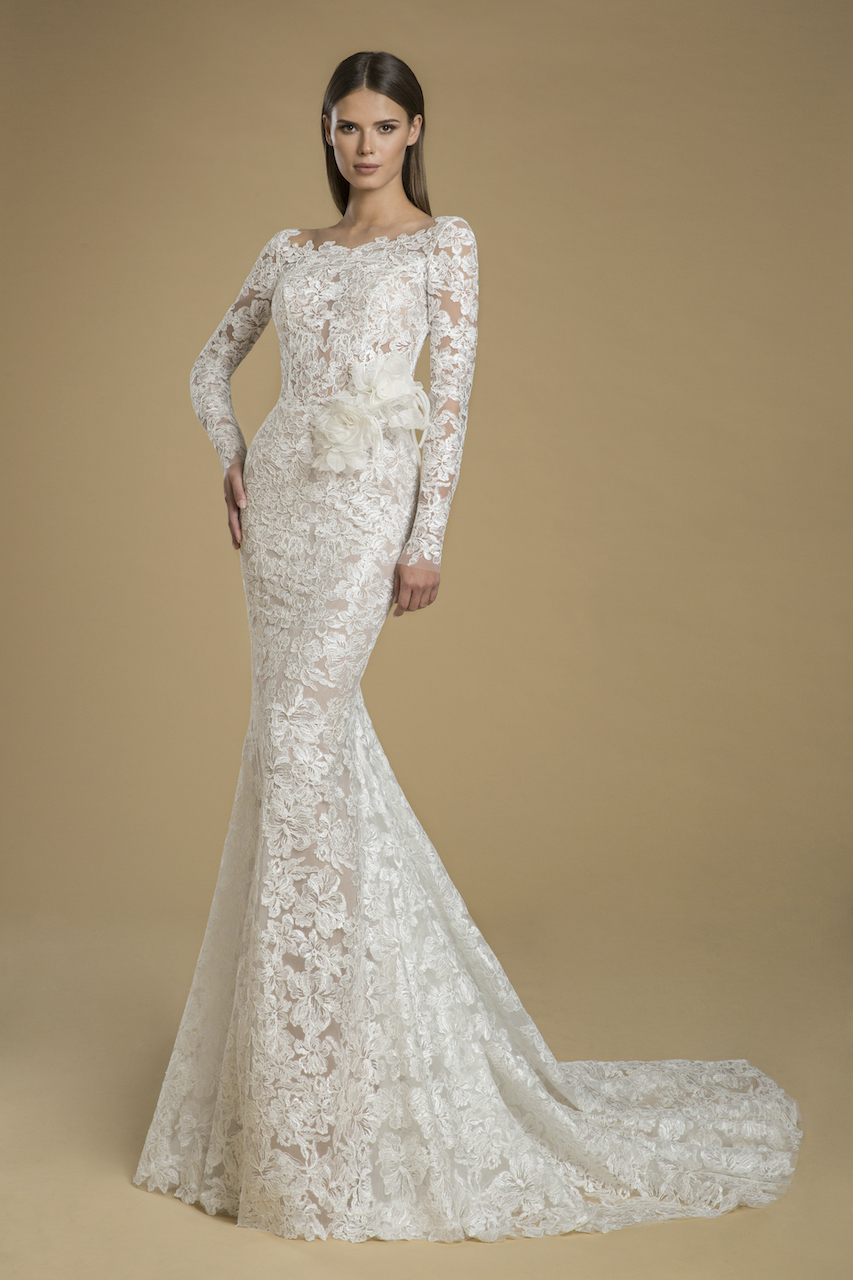 long sleeve lace sheath wedding gown