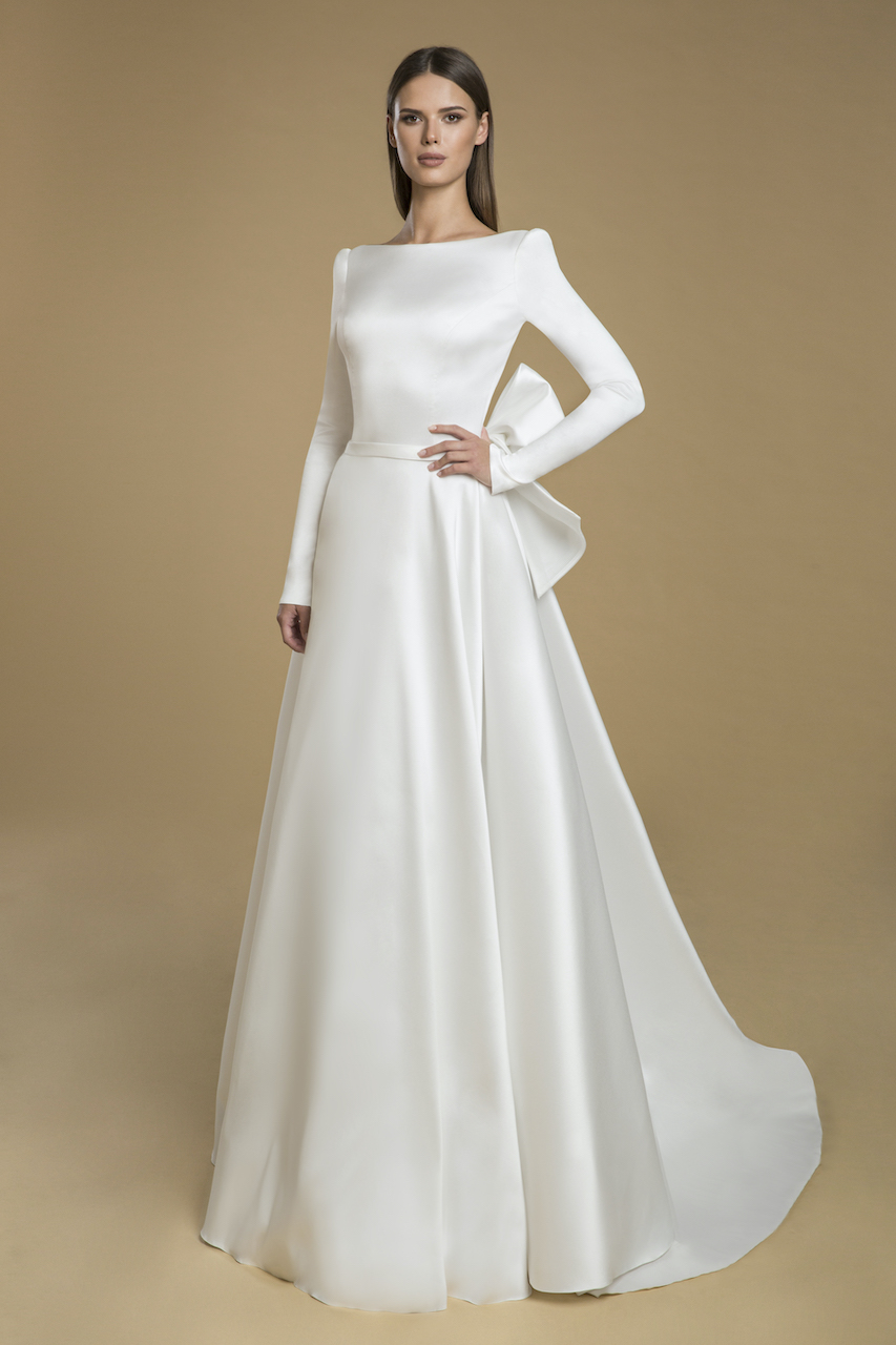 Luxury Pearls Embellished Satin Princess Wedding Dress - VQ