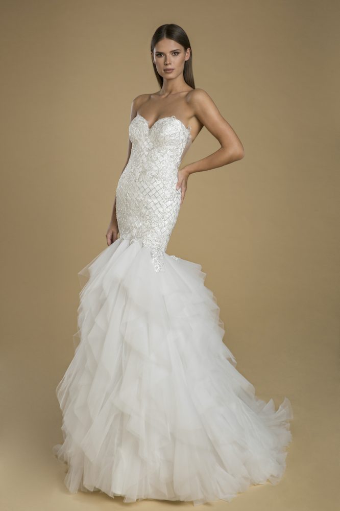 Strapless Sweetheart  Neckline  Fit And Flare Ruffled Skirt 