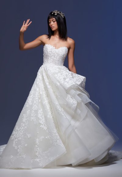 Strapless Sweetheart Neckline Embroidered Tulle Ball Gown Wedding Dress by Lazaro