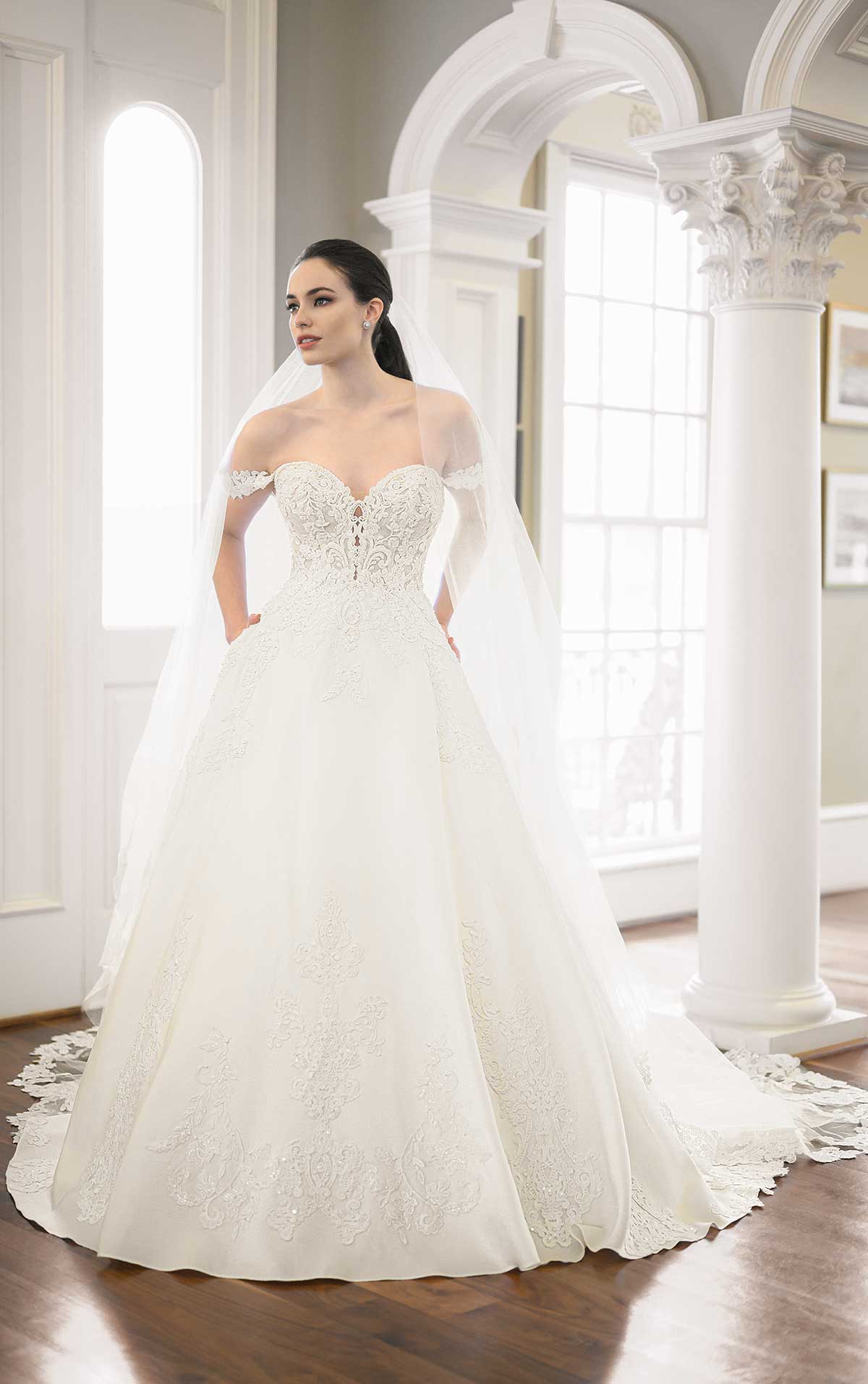 3D Pearl Beaded Lace - A-Line Off The Shoulder Wedding Dress