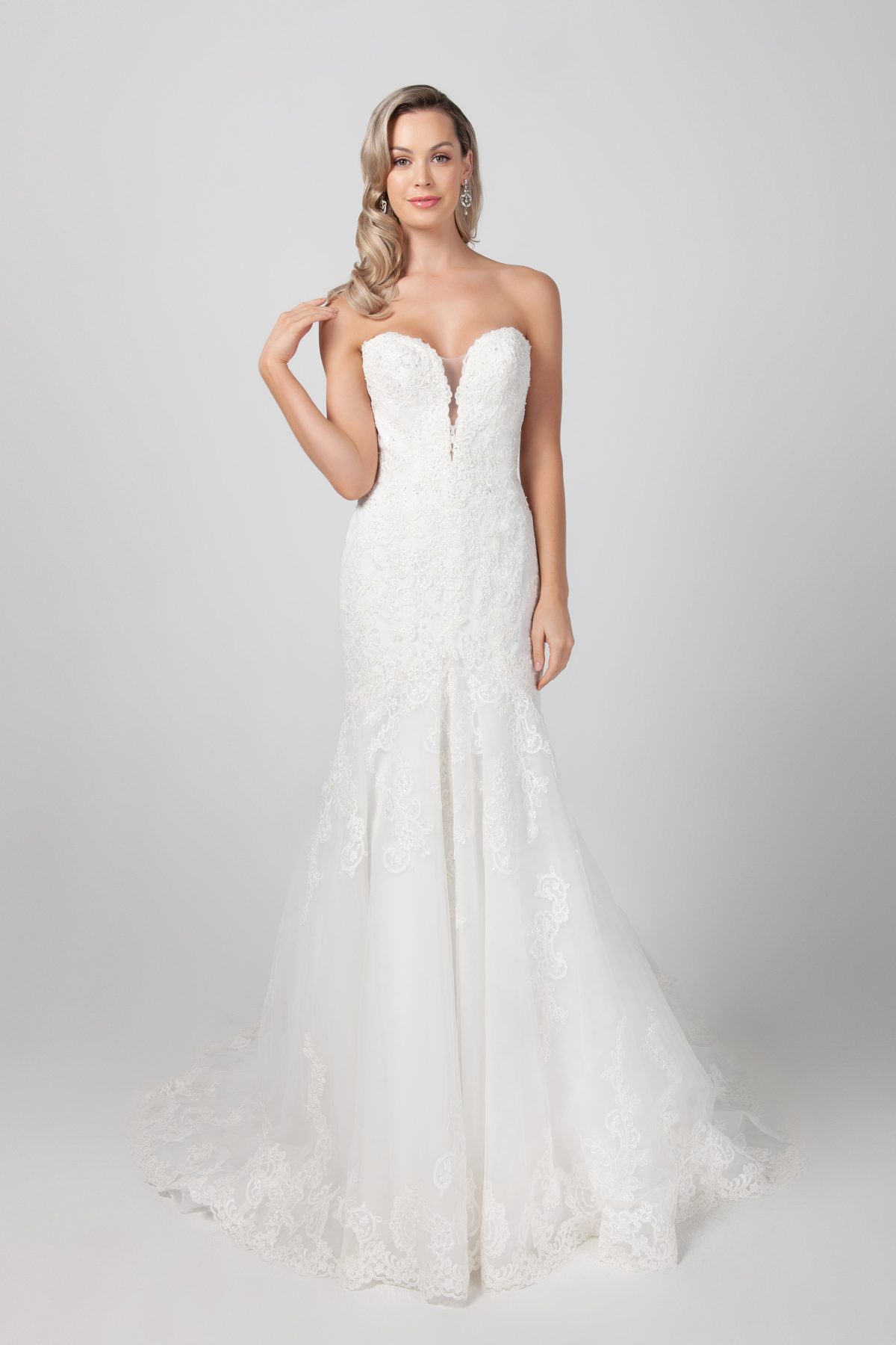  Strapless  Fit  And Flare Lace Wedding  Dress  Kleinfeld Bridal 