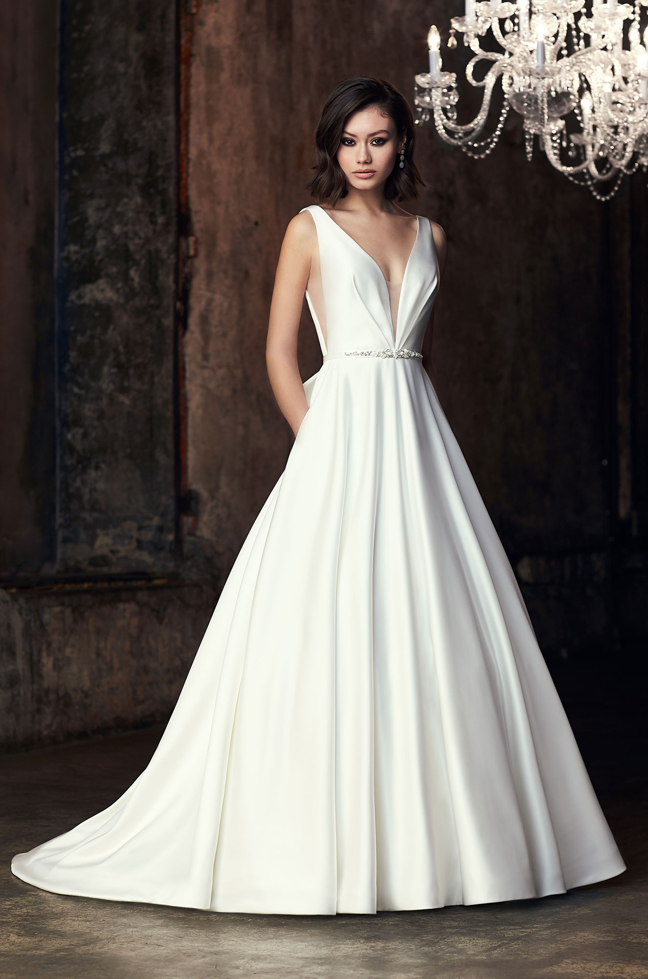 v neck ball gown