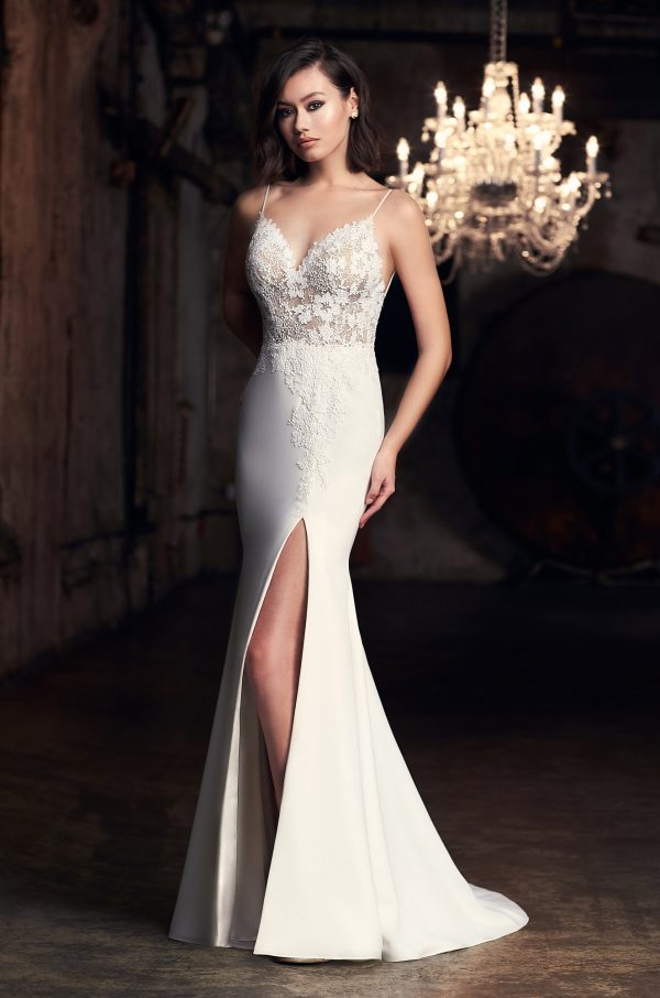 Spaghetti Strap Fit And Flare Wedding Dress With Slit Kleinfeld Bridal