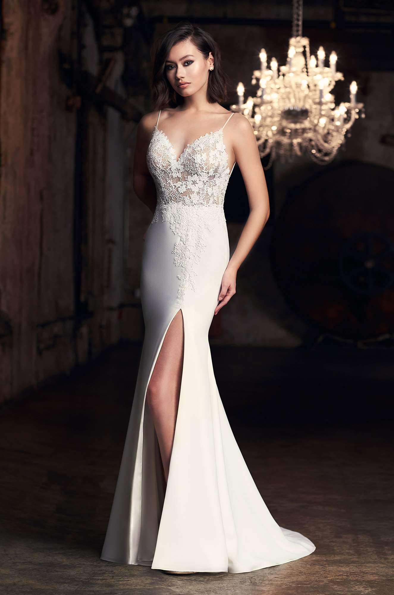 Spaghetti Strap Fit And Flare Wedding Dress With Slit | Kleinfeld Bridal