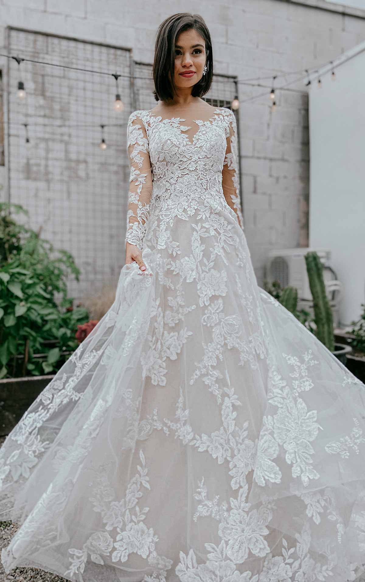 A Line Wedding Dress Lace Long Sleeve Elegant Long Sleeve Vintage Wedding Dresses Justin