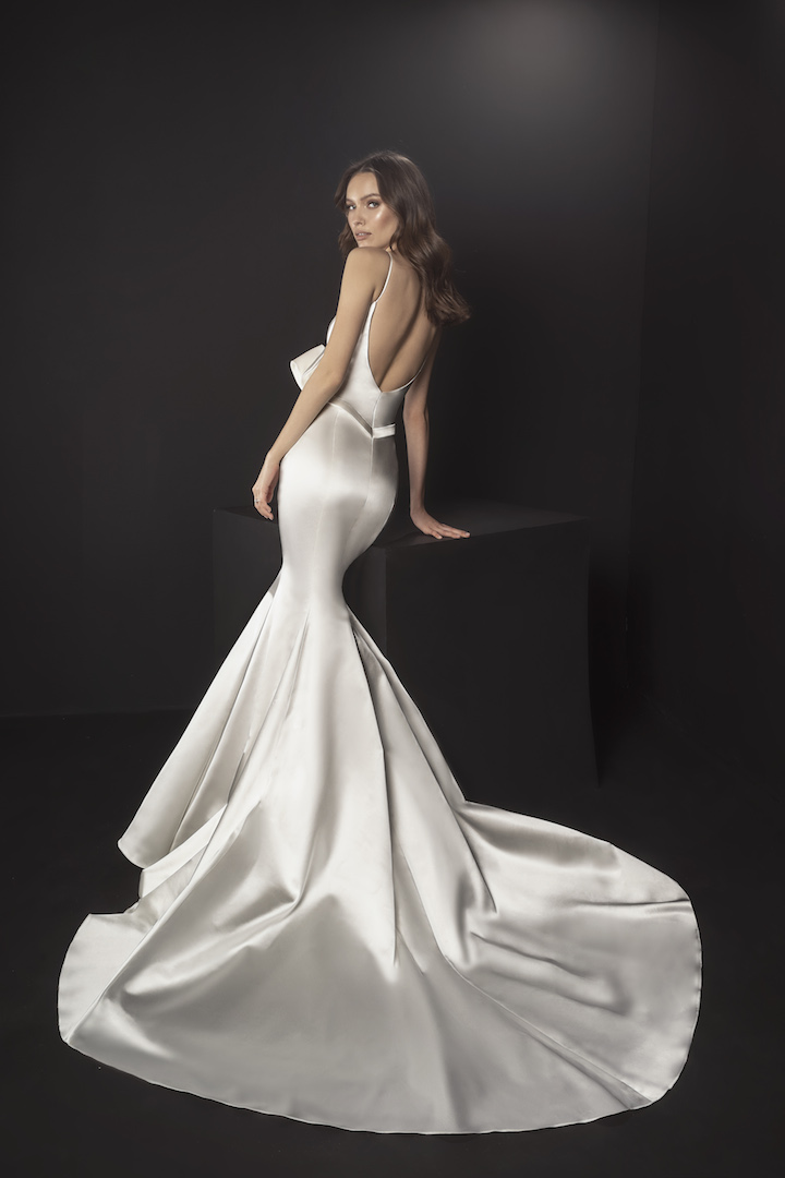 Spaghetti Strap Satin Mermaid Wedding Dress With Bow At Waist Kleinfeld Bridal