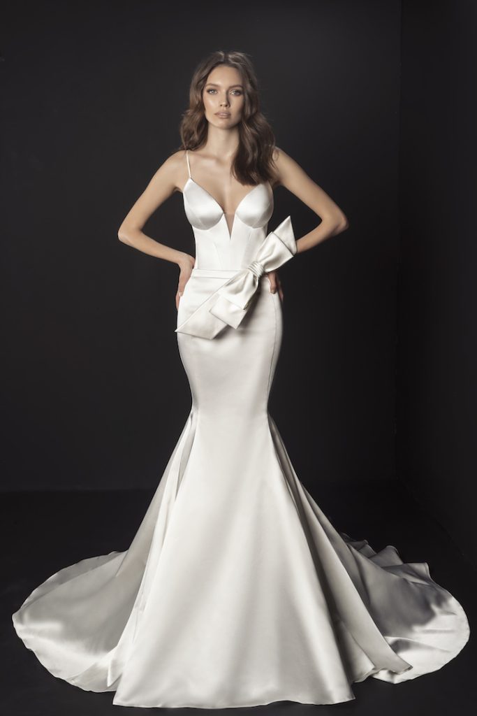 Spaghetti Strap Satin Mermaid Wedding Dress With Bow At Waist Kleinfeld Bridal 3918
