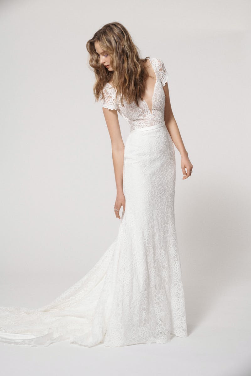 cap sleeve v neck wedding dress