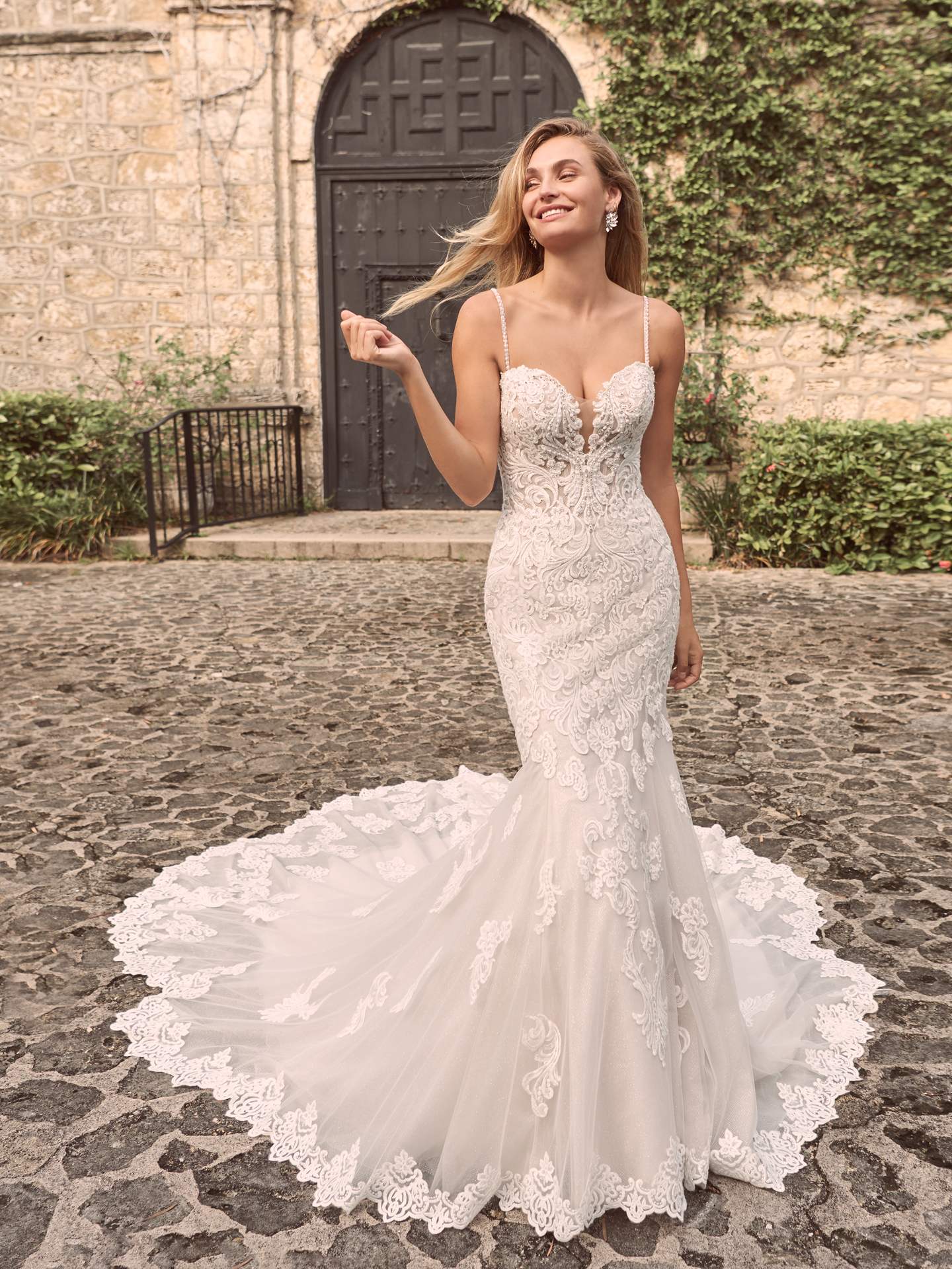 Strapless Beaded Lace Fit And Flare Wedding Dress With Sweetheart