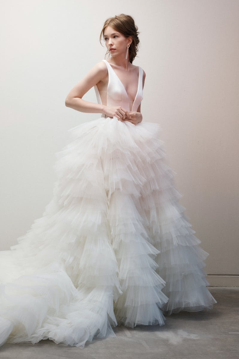 Sleeveless V-neck Textured Ball Gown Wedding Dress | Kleinfeld Bridal