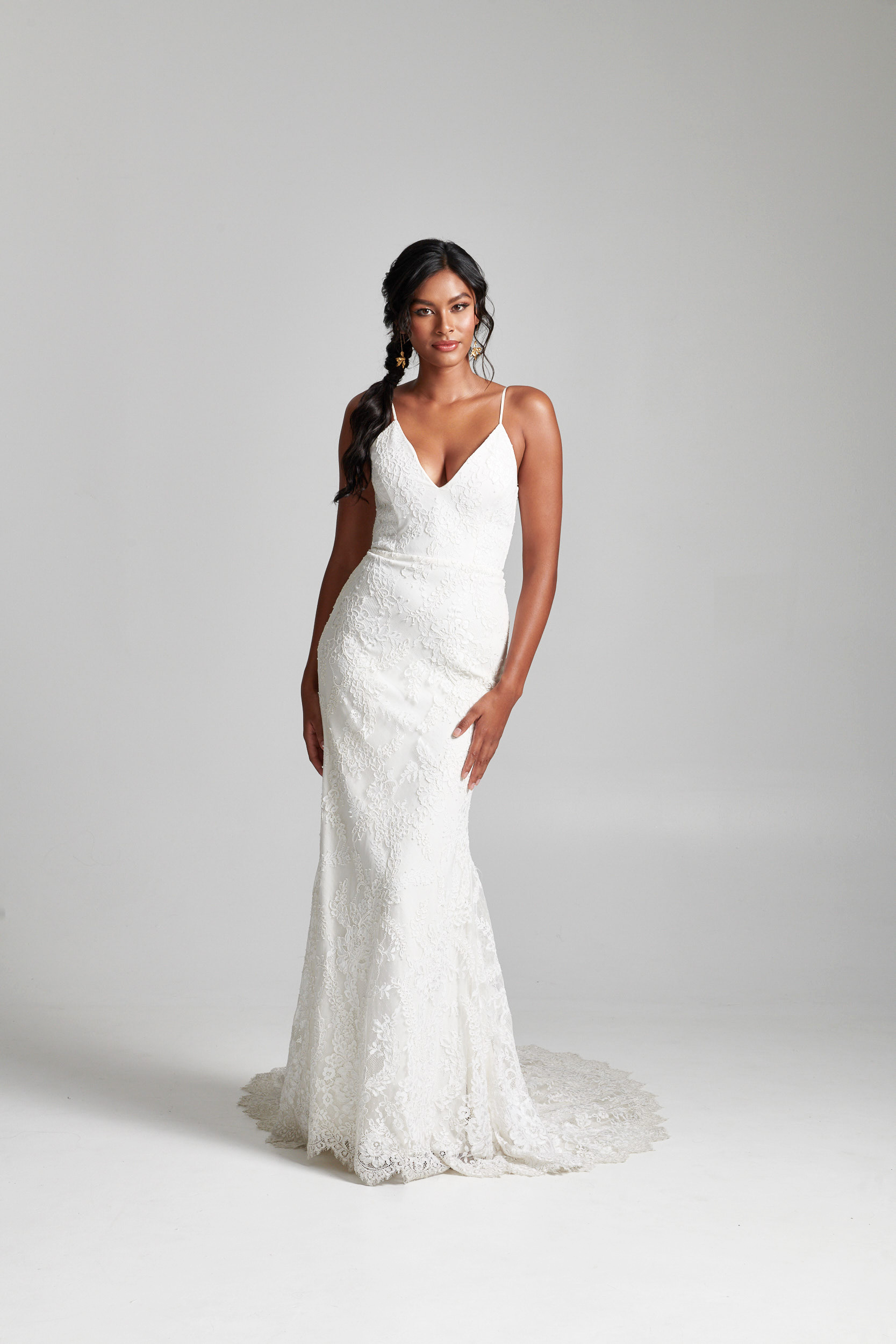 lace thin strap wedding dress