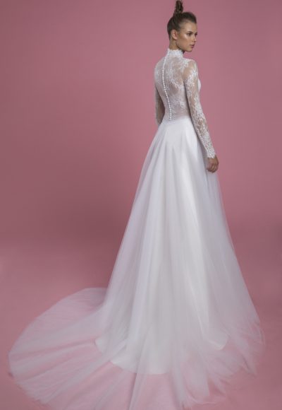 Long Sleeve Mock Neck Lace A-line Wedding Dress With Tulle Skirt by P by Pnina Tornai - Image 2