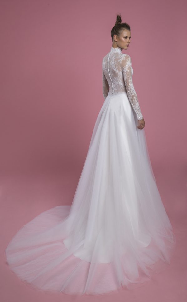 Mock Neck Long Sleeve Wedding Dresses Luxury Bridal Gowns 67333 Viniodress Custom Colors / US10