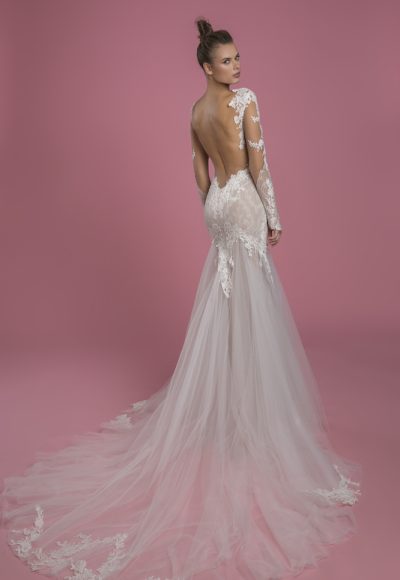 Long Sleeve Sweetheart Neckline Fit And Flare Lace Wedding Dress With Tulle Skirt by P by Pnina Tornai - Image 2