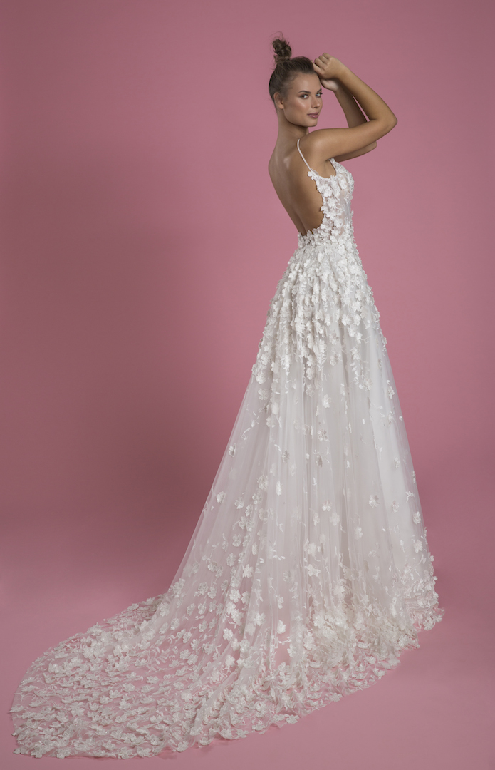 a line spaghetti strap lace wedding dress