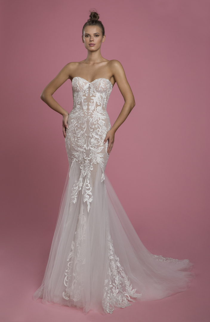 Strapless Sweetheart Neckline Mermaid Wedding Dress With Lace Applique And Tulle Skirt 5152