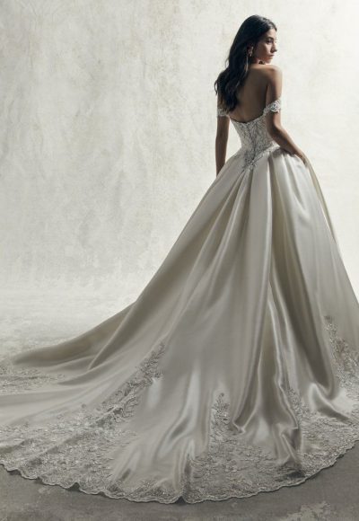 OFF THE SHOULDER PLUS SIZE BEADED LACE BODICE AND MIKADO SKIRT BALL GOWN WEDDING DRESS by Sottero and Midgley - Image 2