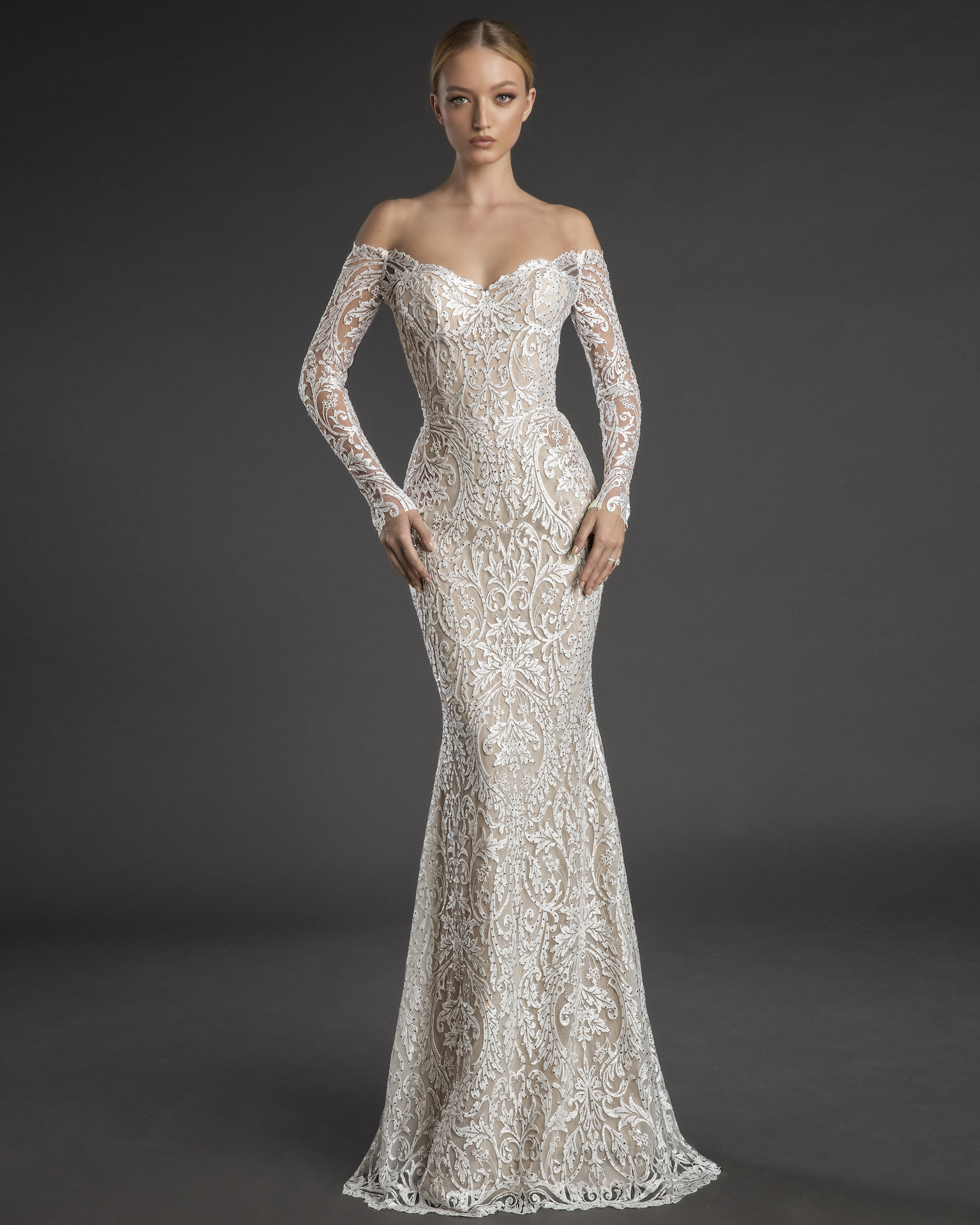 column wedding dress with sleeves