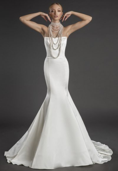 Strapless Stretch Satin Fit-and-Flare Wedding Dress by Love by Pnina Tornai - Image 3