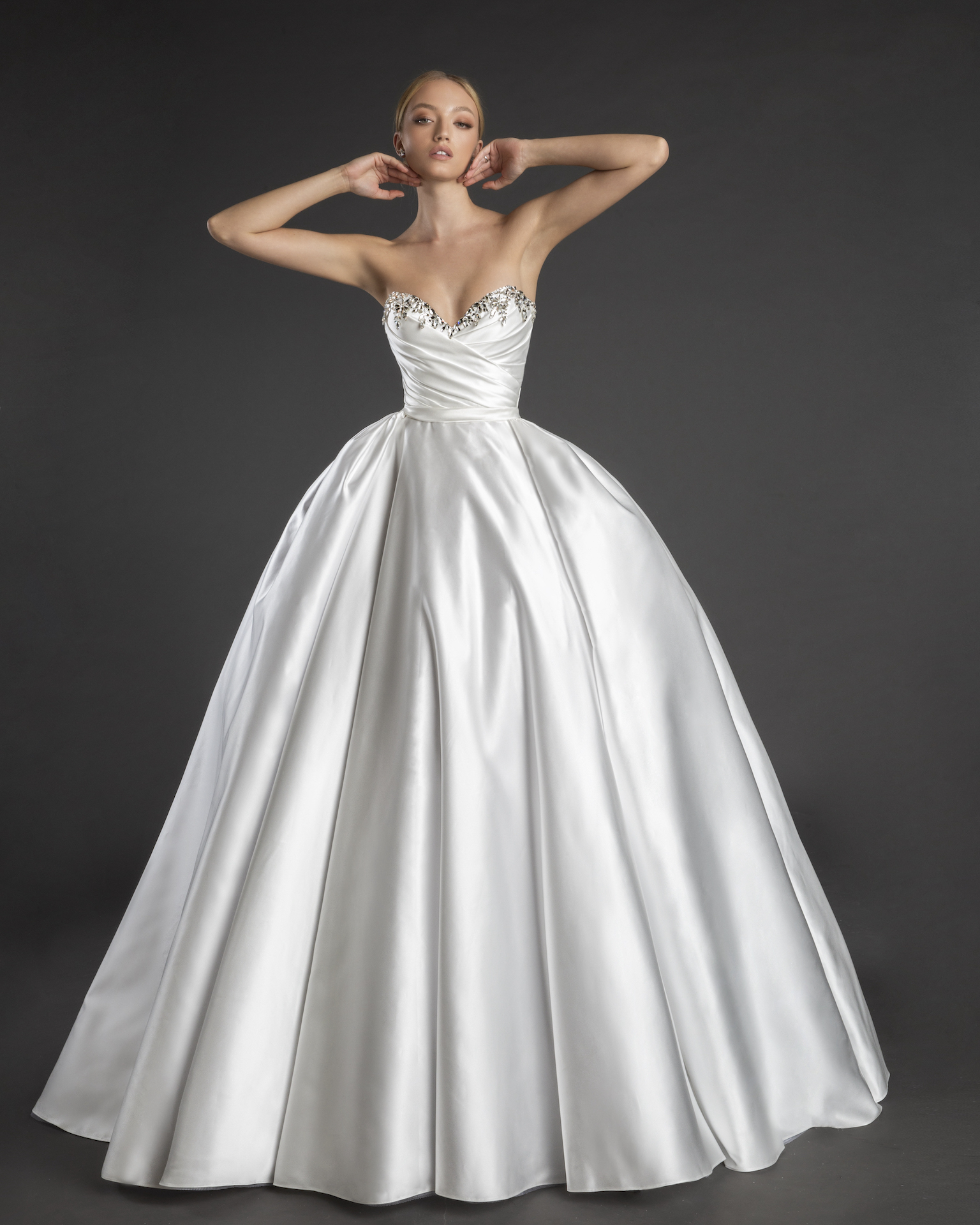 Sweetheart Neckline Strapless Satin Ball Gown Wedding Dress With Crystals Kleinfeld Bridal 1398