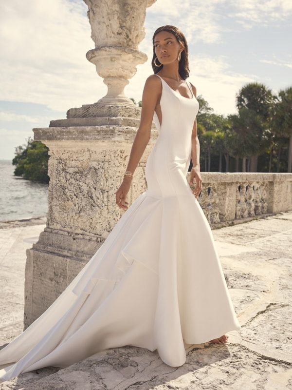 satin sleeveless wedding dress