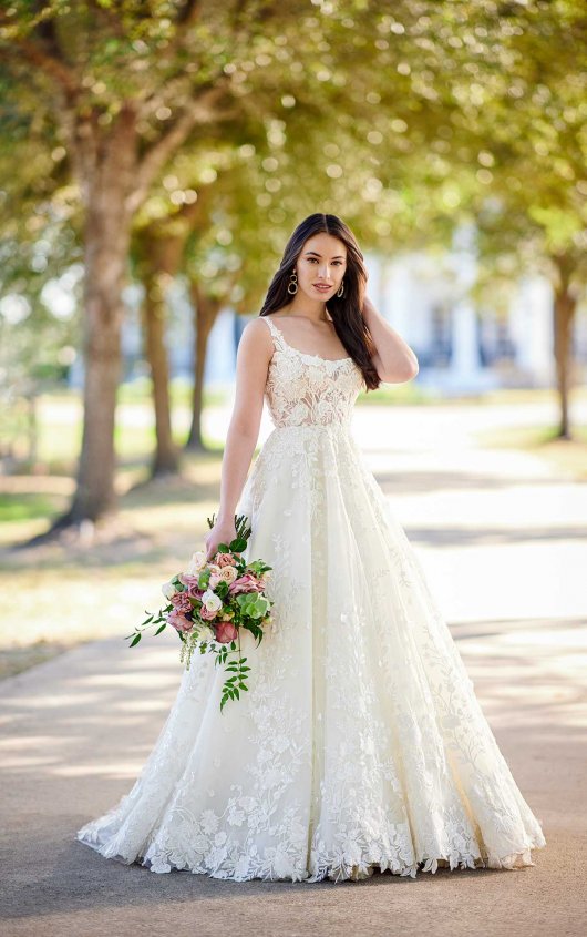 LACE AND TULLE A LINE WEDDING DRESS WITH SQUARE NECKLINE Kleinfeld Bridal