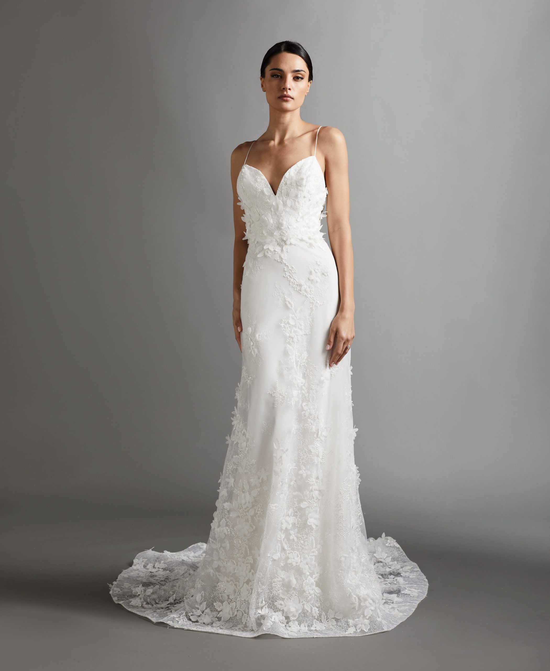 floral lace a line wedding dress