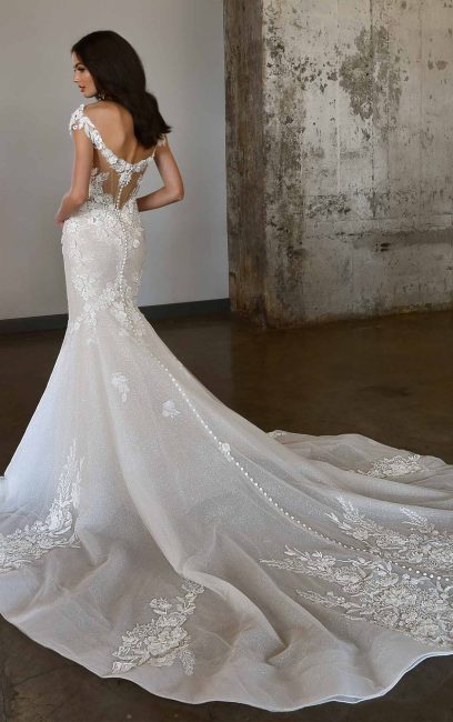 GLAMOROUS FIT-AND-FLARE WEDDING DRESS WITH CAP SLEEVES | Kleinfeld Bridal