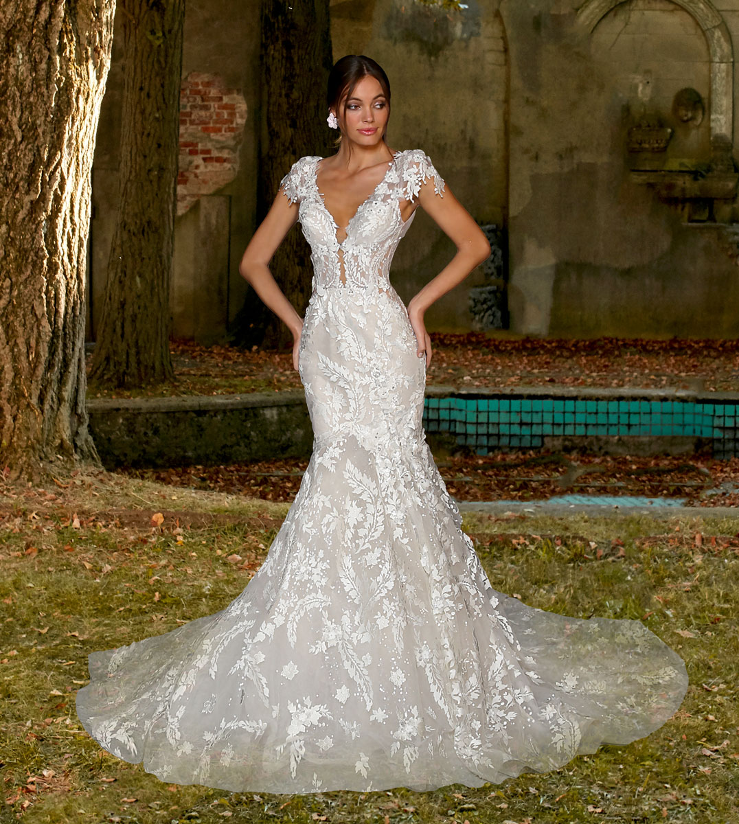 Cap Sleeve Mermaid Wedding Dress With V Neckline And Illusion And Sequin  Lace | Kleinfeld Bridal