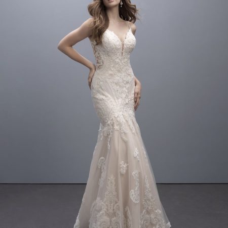 Spaghetti Strap Fit And Flare Wedding Dress With Lace Appliqués And ...