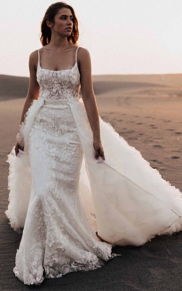 Mermaid Wedding Dress, Detachable Skirt Dress, V-neck Wedding