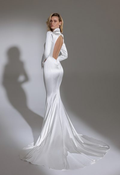 Elegant Long Sleeve Satin Fit-And-Flare Wedding Dress by Pnina Tornai - Image 2