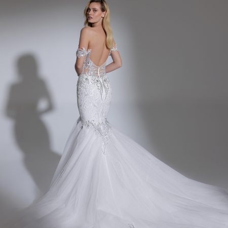 Off The Shoulder V-neckline Embroidered Lace Mermaid Wedding Dress ...