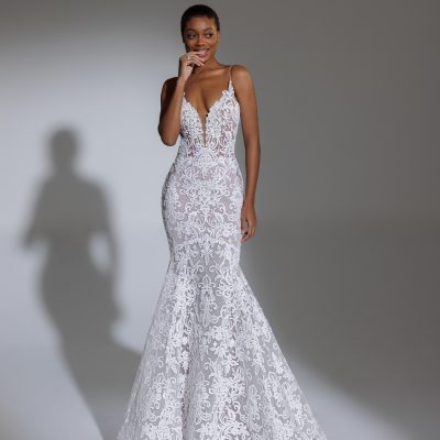 Spaghetti Strap Plunging V-neckline Lace Mermaid Wedding Dress ...