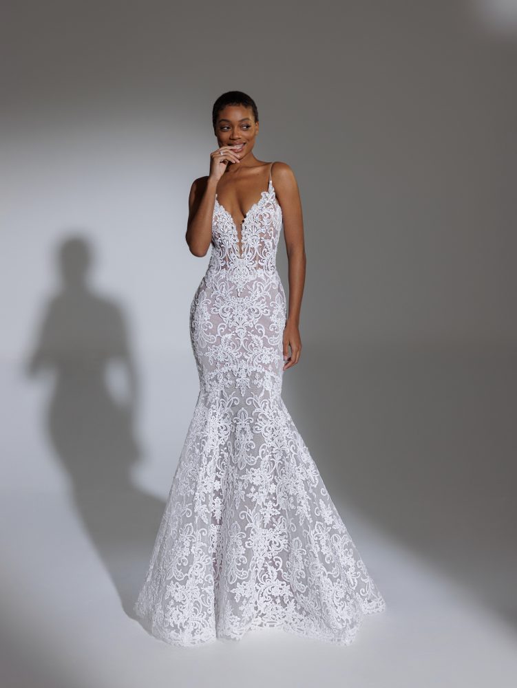 Spaghetti Strap Plunging V-neckline Lace Mermaid Wedding Dress ...