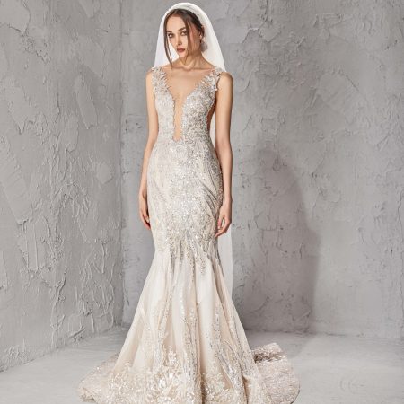 Sleeveless Mermaid Wedding Dress With Plunging V Neckline And Open Back ...