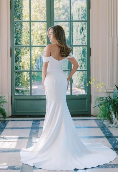 Timeless Off-The-Shoulder Fit-and-Flare Wedding Dress With Buttons by Anne Barge - Image 2