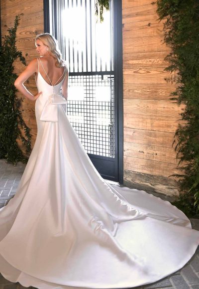 Classic Fit And Flare Wedding Dress With Double Straps And Detachable Bow by Essense of Australia - Image 2