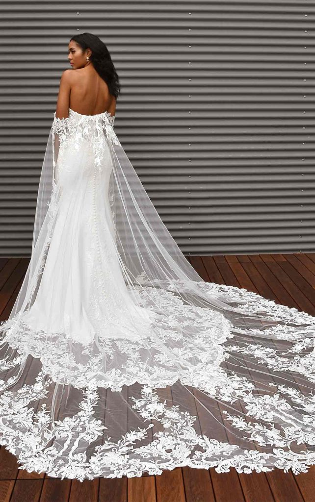 Strapless Sheath Lace Wedding Dress With Detachable Train | Kleinfeld ...