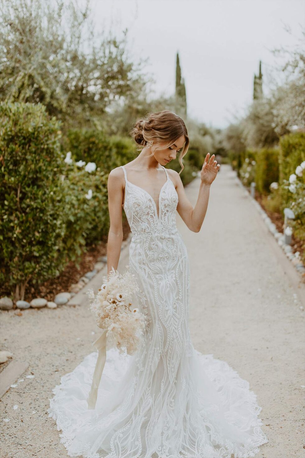 Off The Shoulder Sparkle Lace Fit And Flare Wedding Dress With Back Details