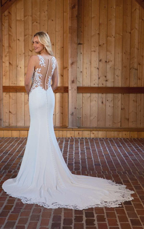 Sheath Wedding Dress With V-neckline And Illusion Back Details