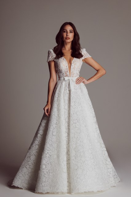 Lace A-line Wedding Dress With Cap Sleeves