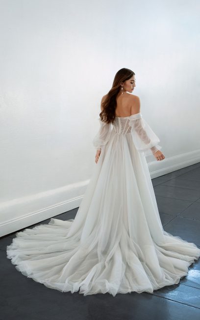 A-line Wedding Dress With Off The Shoulder Bell Sleeves | Kleinfeld Bridal