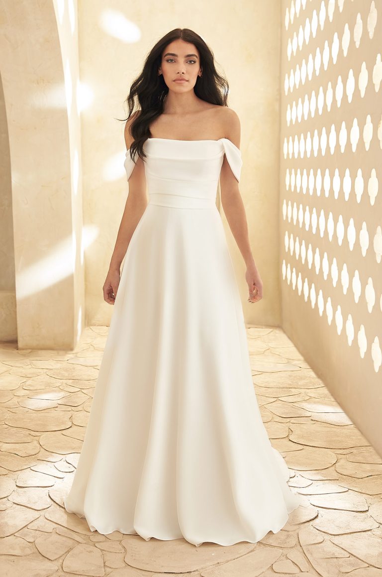 Crepe Off The Shoulder A Line Wedding Dress Kleinfeld Bridal 