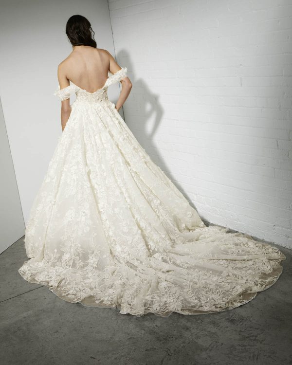 Off The Shoulder Ball Gown Wedding Dress With Lace Embroidery