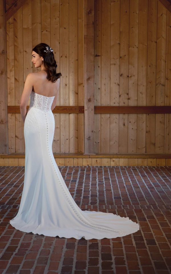 Strapless Fit And Flare Wedding Dress With Beaded Bodice And Front Slit
