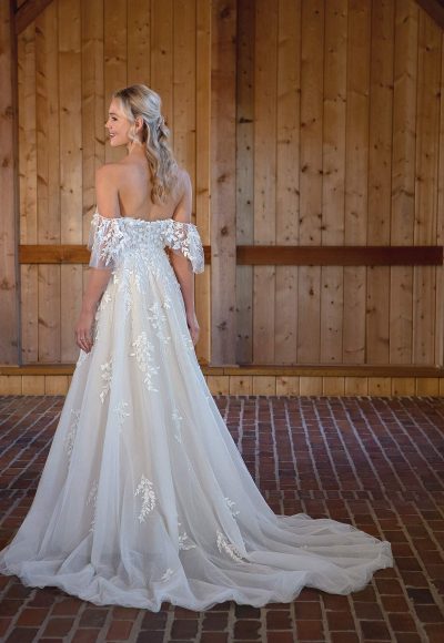 Romantic A-line Wedding Dress With Off-The-Shoulder Flutter Sleeves by Essense of Australia - Image 2