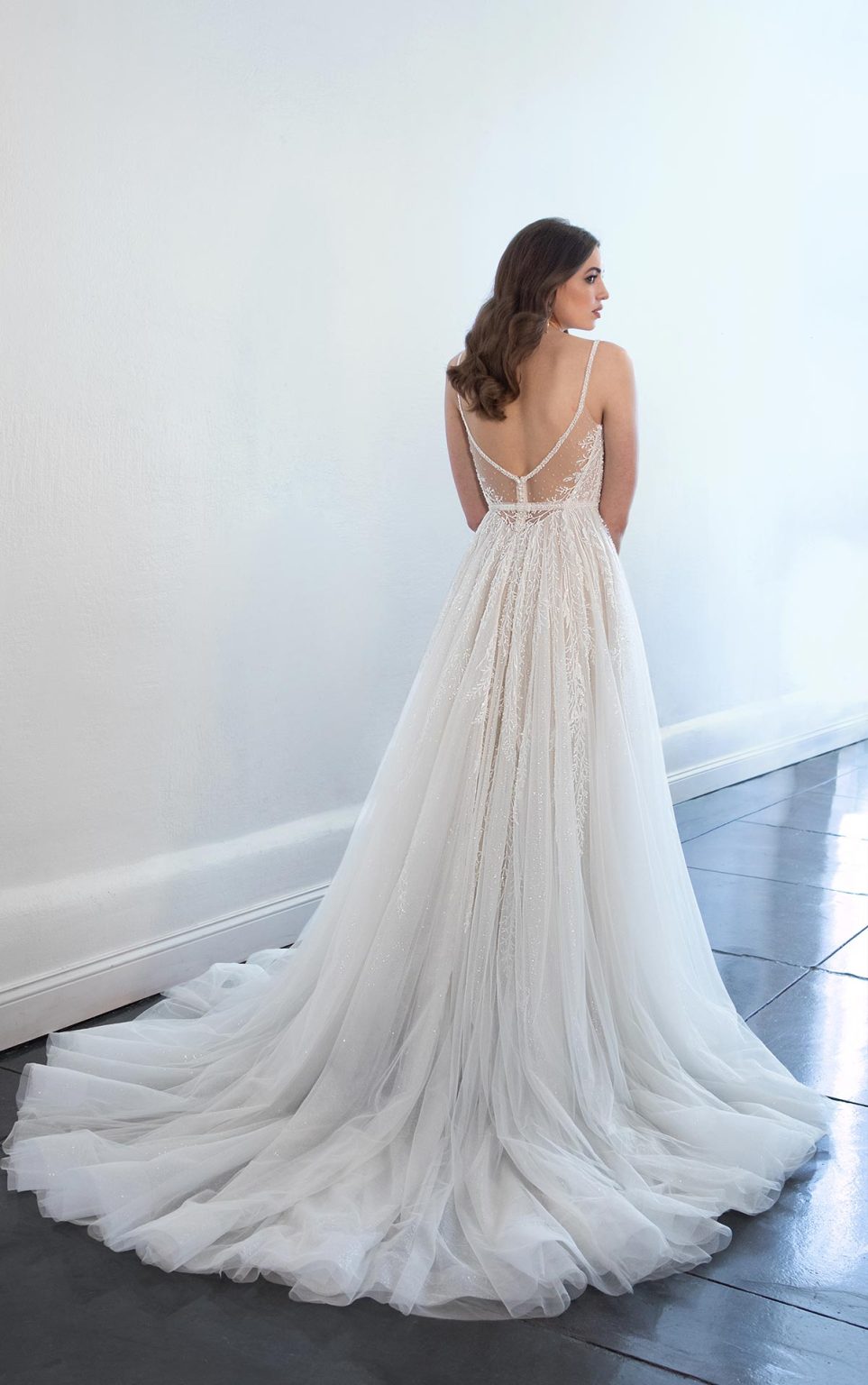 Spaghetti Strap Aline Sparkle Wedding Dress With Tulle Skirt Kleinfeld Bridal